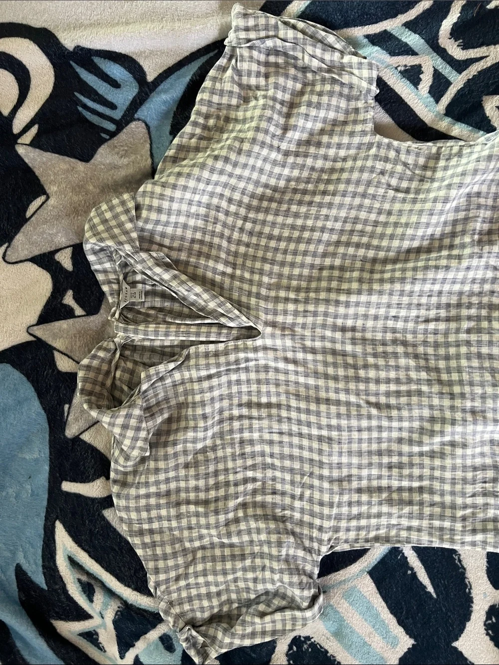 Jigsaw 100% Linen Gingham Midi Dress Blue White Relaxed Fit Pockets US 6